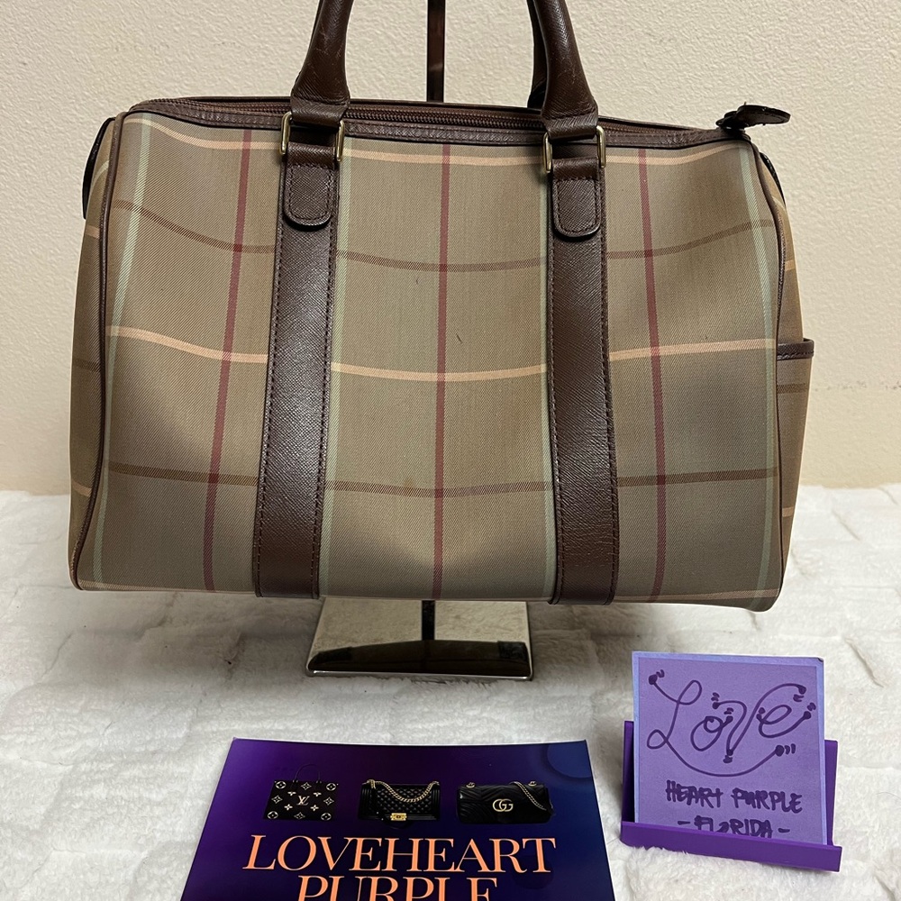 Burberry Plaid Brown Boston Bag